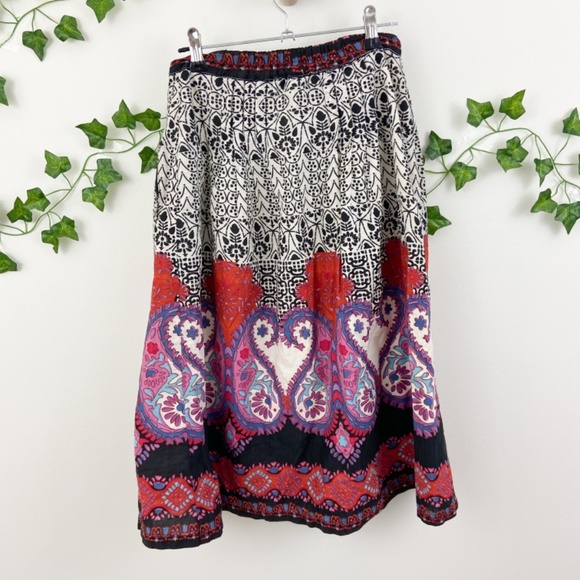 Moi black orange paisley print knee length button skirt - Picture 2 of 7